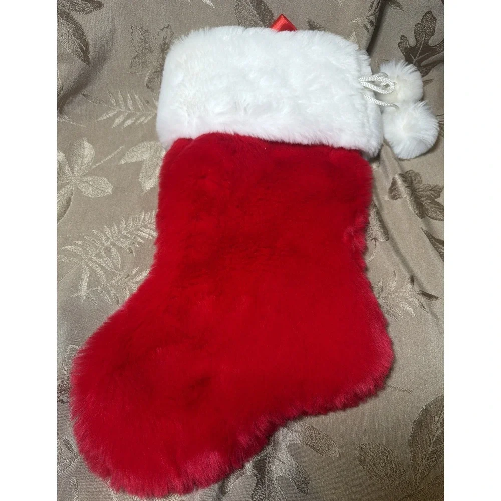 TARGET Tom's Toys Red & White Fluffy Plush Christmas Stocking Pom poms
